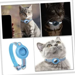 DOWNYPAWS - Collier traqueur gps pour chats et chiens - en cuir synthétique bleu xs
