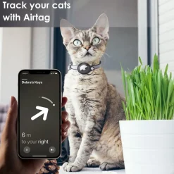 DOWNYPAWS - Collier traqueur gps pour chats et chiens - en cuir synthétique noir s