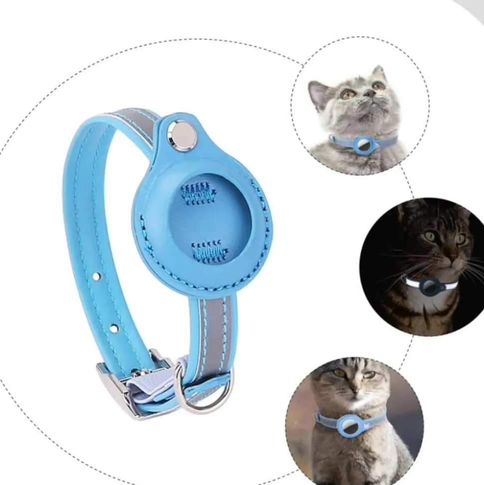 DOWNYPAWS - Collier traqueur gps pour chats et chiens - en cuir synthétique bleu s
