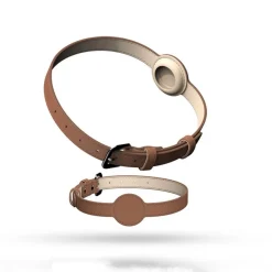 DOWNYPAWS - Collier traqueur gps pour chats et chiens - en cuir synthétique marron xs