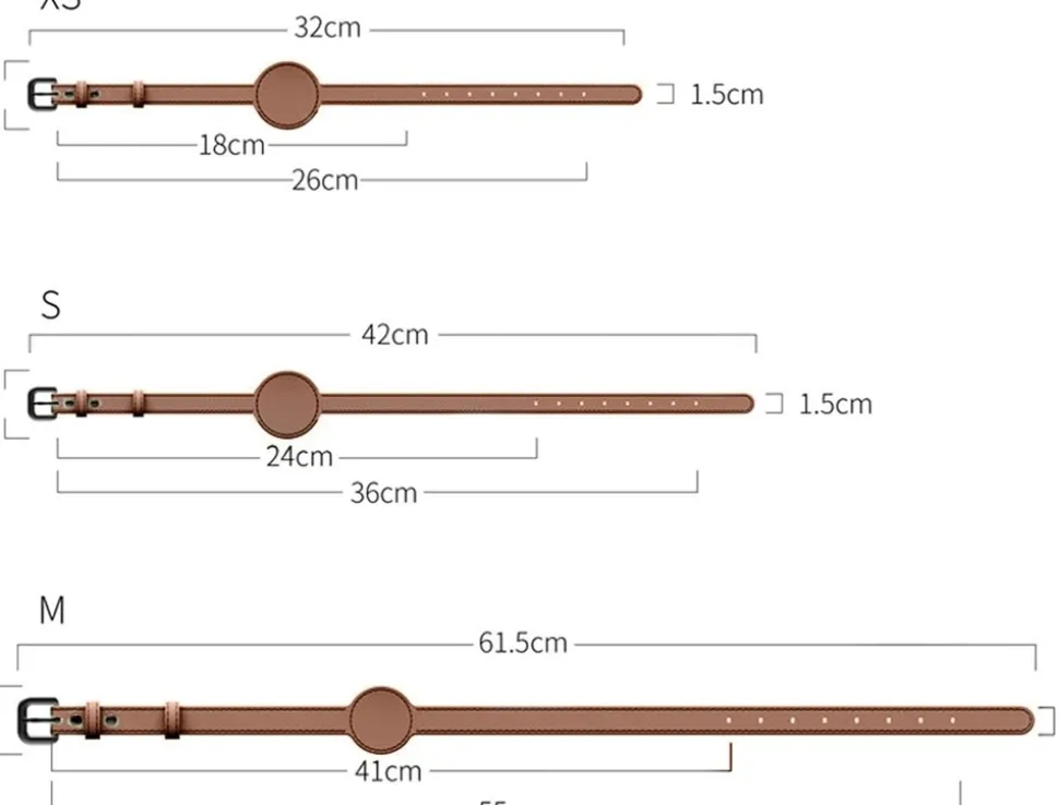 DOWNYPAWS - Collier traqueur gps pour chats et chiens - en cuir synthétique marron xs