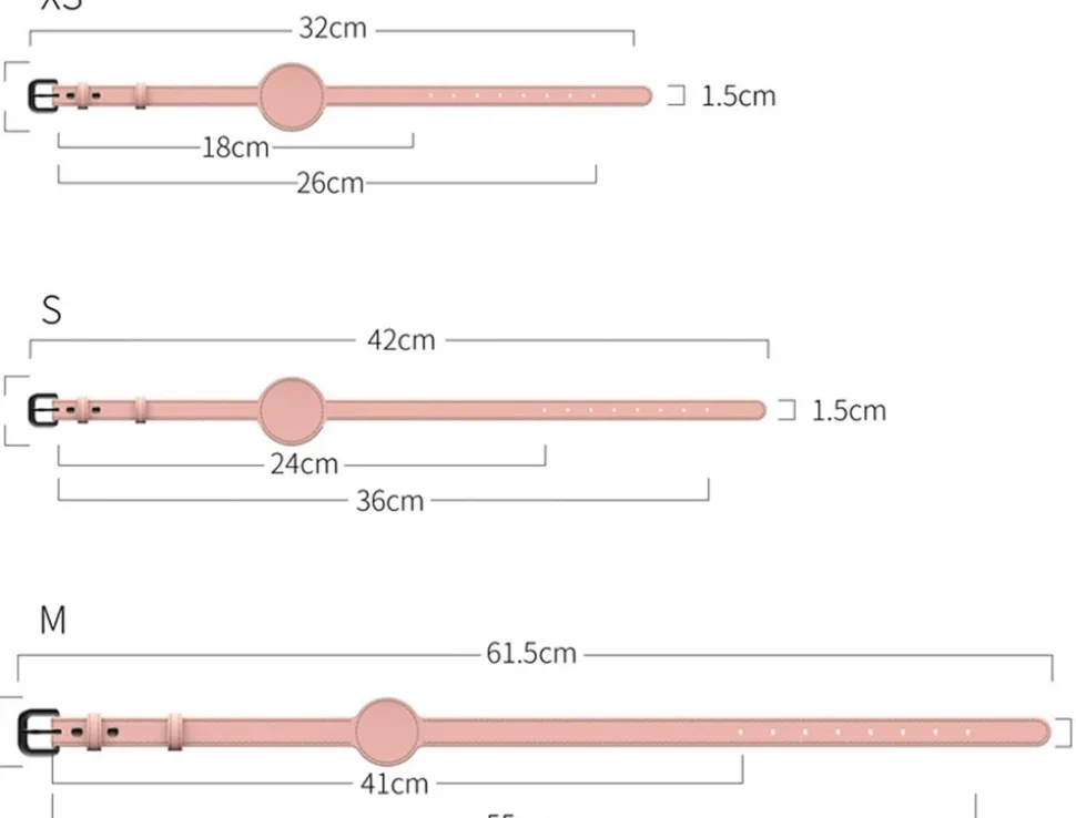 DOWNYPAWS - Collier traqueur gps pour chats et chiens - en cuir synthétique rose s