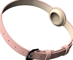 DOWNYPAWS - Collier traqueur gps pour chats et chiens - en cuir synthétique rose s