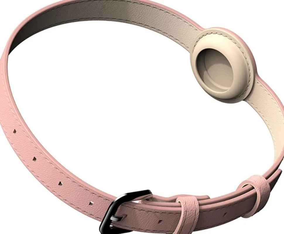 DOWNYPAWS - Collier traqueur gps pour chats et chiens - en cuir synthétique rose s