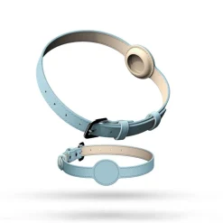 DOWNYPAWS - Collier traqueur gps pour chats et chiens - en cuir synthétique bleu m