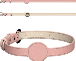 DOWNYPAWS - Collier traqueur gps pour chats et chiens - en cuir synthétique rose xs