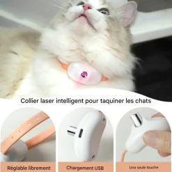 DOWNYPAWS - Colliers pour animaux de compagnie-deux colliers pour chat avec laser-rose + vert