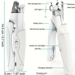 DOWNYPAWS - Coupe - ongles universel à led, chargement usb avec lime pour chats et chiens