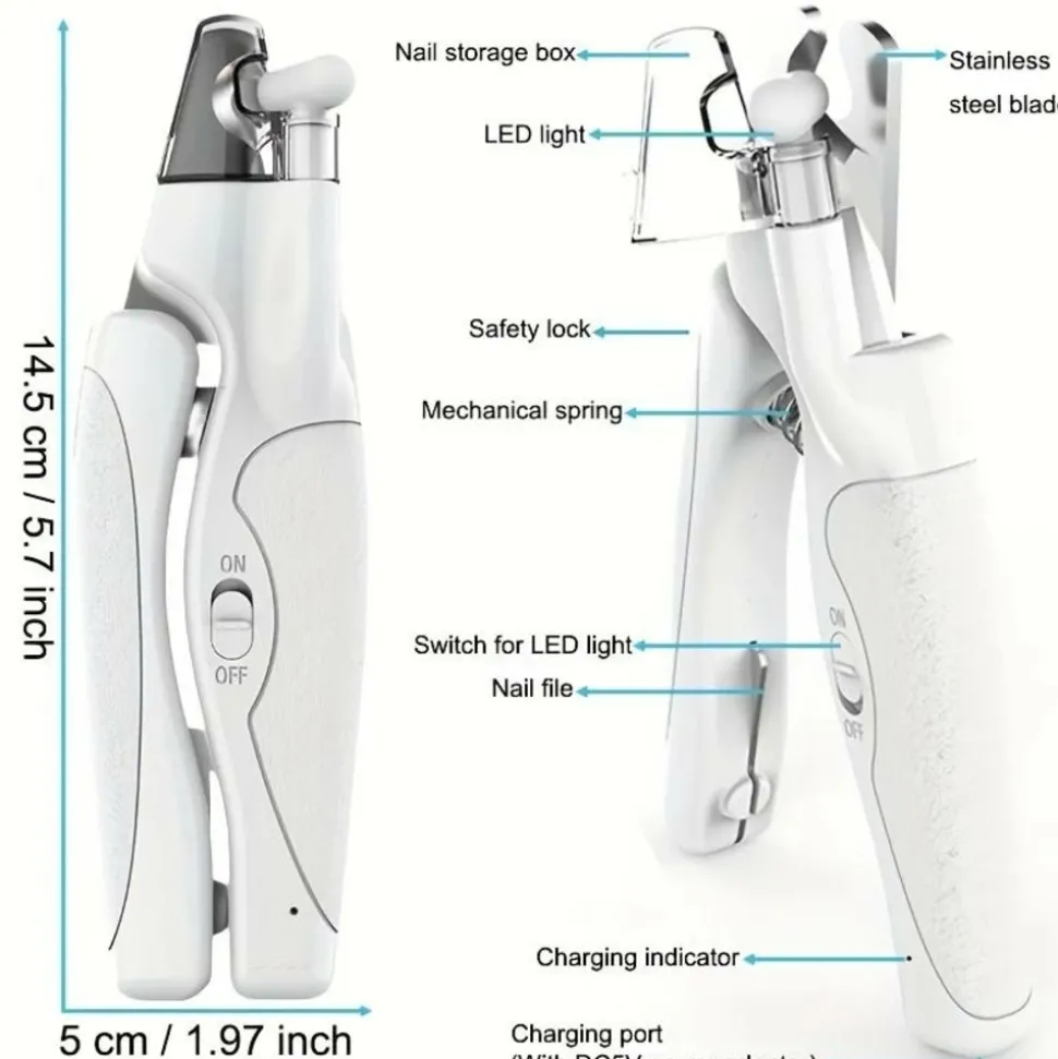 DOWNYPAWS - Coupe - ongles universel à led, chargement usb avec lime pour chats et chiens