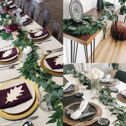 DOWNYPAWS - Couronne d'eucalyptus artificielle en rotin 2 mètres 2 pièces