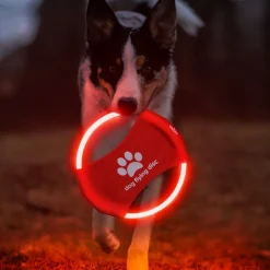 DOWNYPAWS - Discovolant lumineux rechargeable avec led pour chien feu rouge