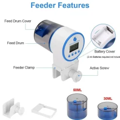 DOWNYPAWS - Distributeur automatique de nourriture pour poissons avec minuterie intelligente pour aquarium (poissons rouges et car)