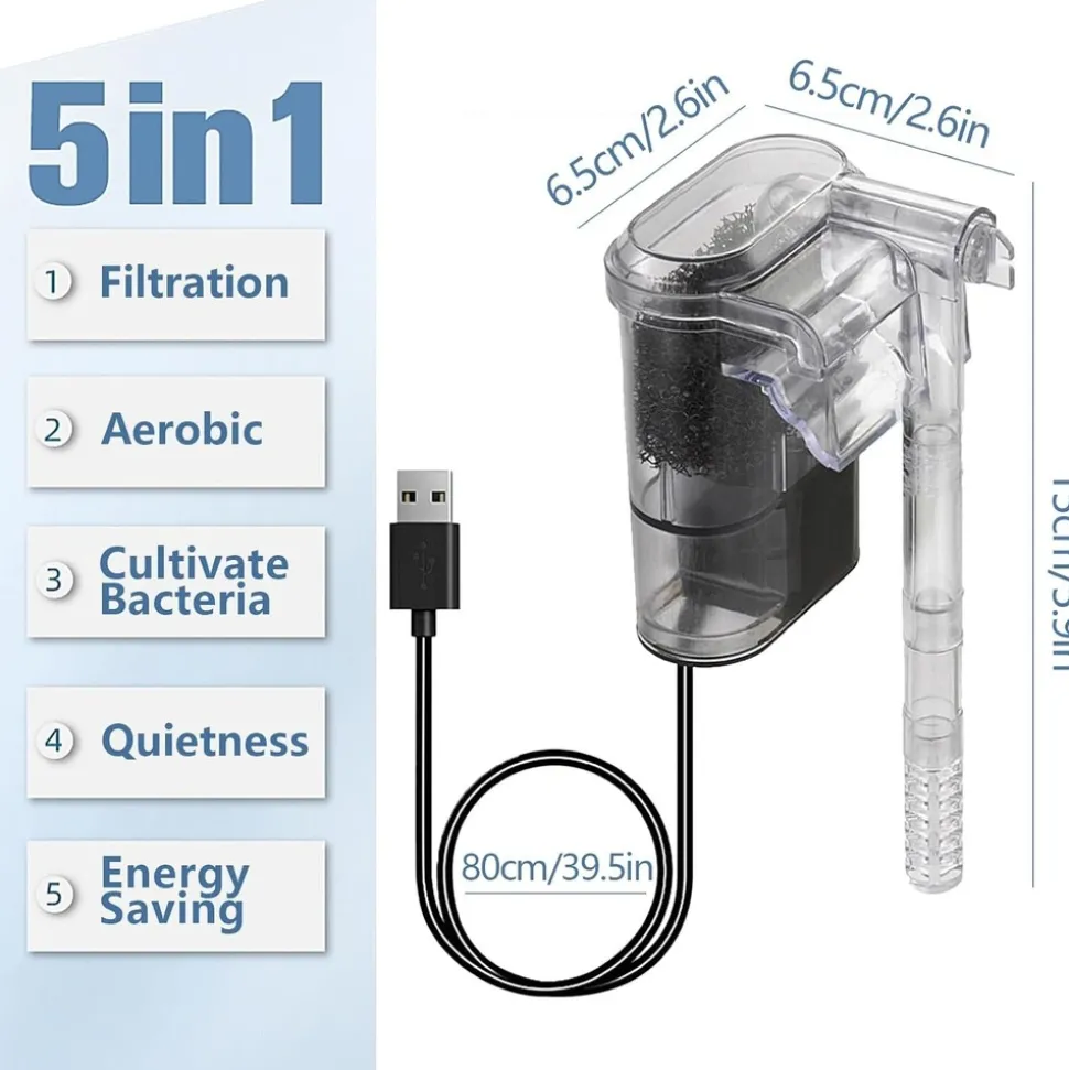 DOWNYPAWS - Filtre cascade usb silencieux & réglable pour aquarium