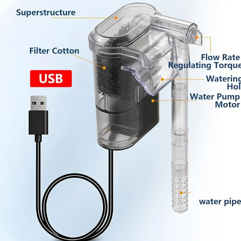 DOWNYPAWS - Filtre cascade usb silencieux & réglable pour aquarium