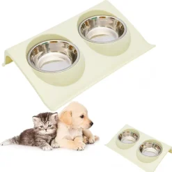 DOWNYPAWS - Gamelle double incliné pour animaux 37.5*25*7.5cm-vert clair gamelle pour chat
