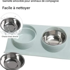 DOWNYPAWS - Gamelle double incliné pour animaux 37.5*25*7.5cm-vert clair gamelle pour chat