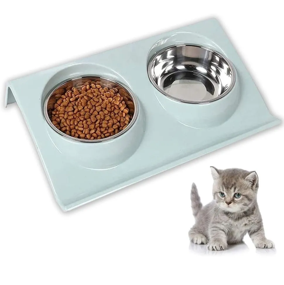 DOWNYPAWS - Gamelle double incliné pour animaux 37.5*25*7.5cm-bleu gamelle pour chat