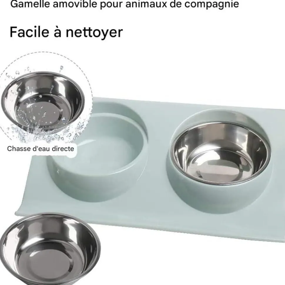 DOWNYPAWS - Gamelle double incliné pour animaux 37.5*25*7.5cm-bleu gamelle pour chat