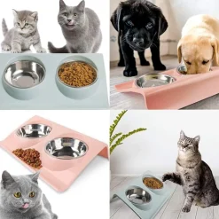 DOWNYPAWS - Gamelle double incliné pour animaux 37.5*25*7.5cm-bleu gamelle pour chat