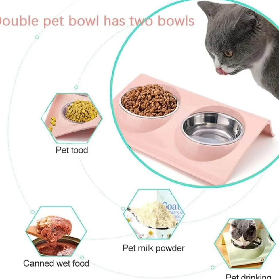 DOWNYPAWS - Gamelle double incliné pour animaux 37.5*25*7.5cm-rose gamelle pour chat
