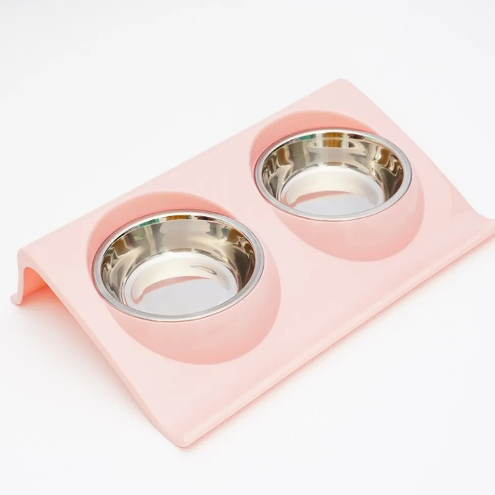 DOWNYPAWS - Gamelle double incliné pour animaux 37.5*25*7.5cm-rose gamelle pour chat