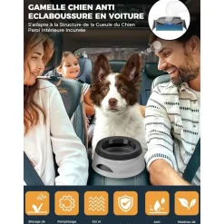 DOWNYPAWS - Gamelle pour chien-gamelle d'eau anti-débordement-en voiture-gris-15.3x18.9x8cm