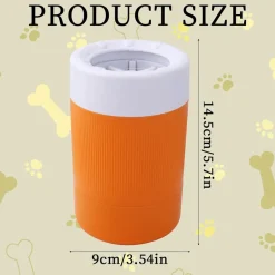 DOWNYPAWS - Gobelet de lavage des pieds pour animaux de compagnie portable orange avec brosse douce