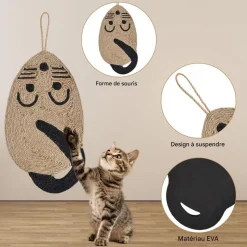 DOWNYPAWS - Griffoir pour chat-tapis griffoir en sisal pour chat forme de souris-54*25*1cm