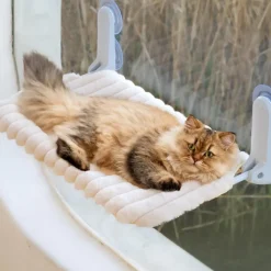 DOWNYPAWS - Hamac chat fenêtre 52*30cm peluche-peut supporter des animaux pesant 20 kg-blanc