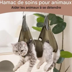 DOWNYPAWS - Hamac pour chat-toilettage pour animaux de compagnie-vert olive-empêcher l'évasion