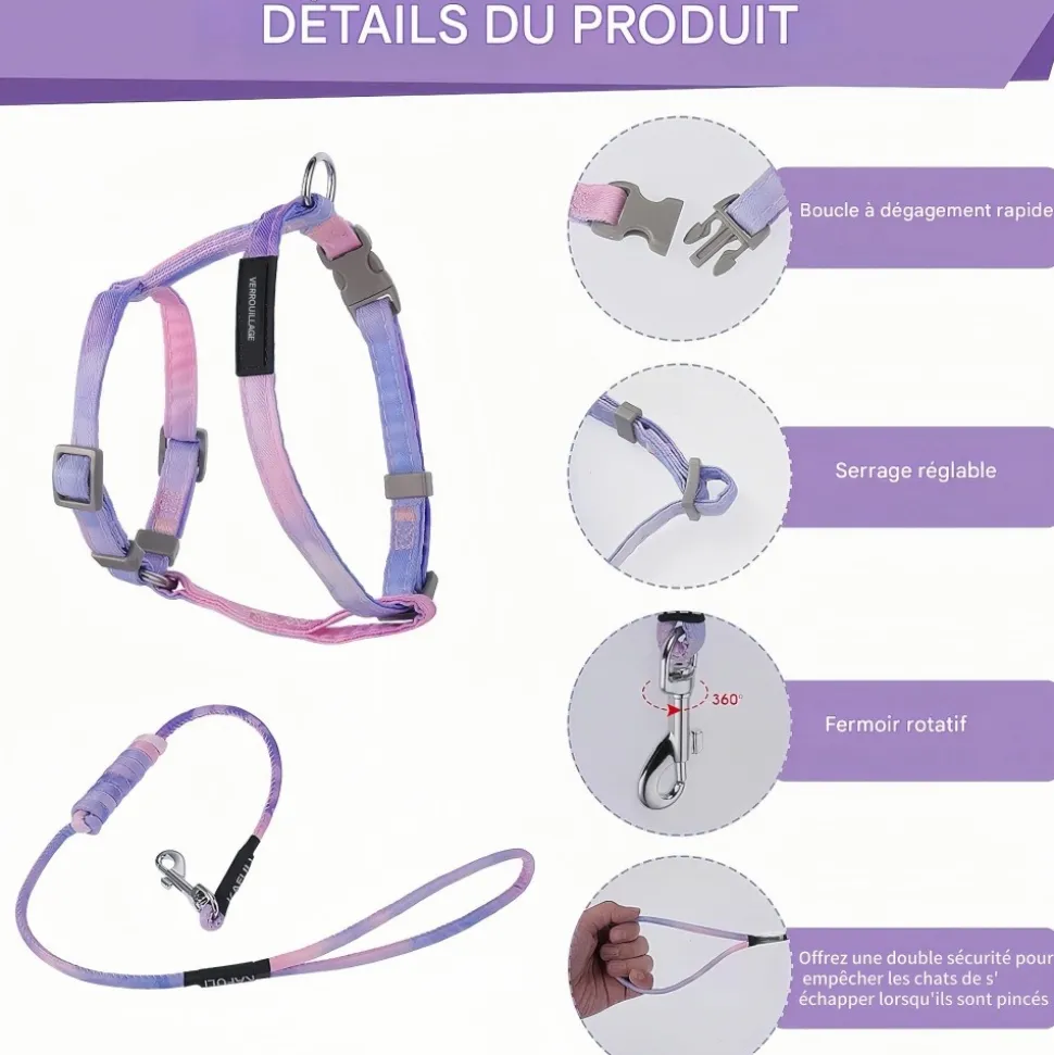 DOWNYPAWS - Harnachement et laisse pour chat s