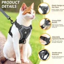 DOWNYPAWS - Harnais réfléchissant réglable pour chat - avec laisse m