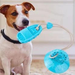 DOWNYPAWS - Jouet de chien grincement avec ventouse bleu-chaussons jouets à mâcher
