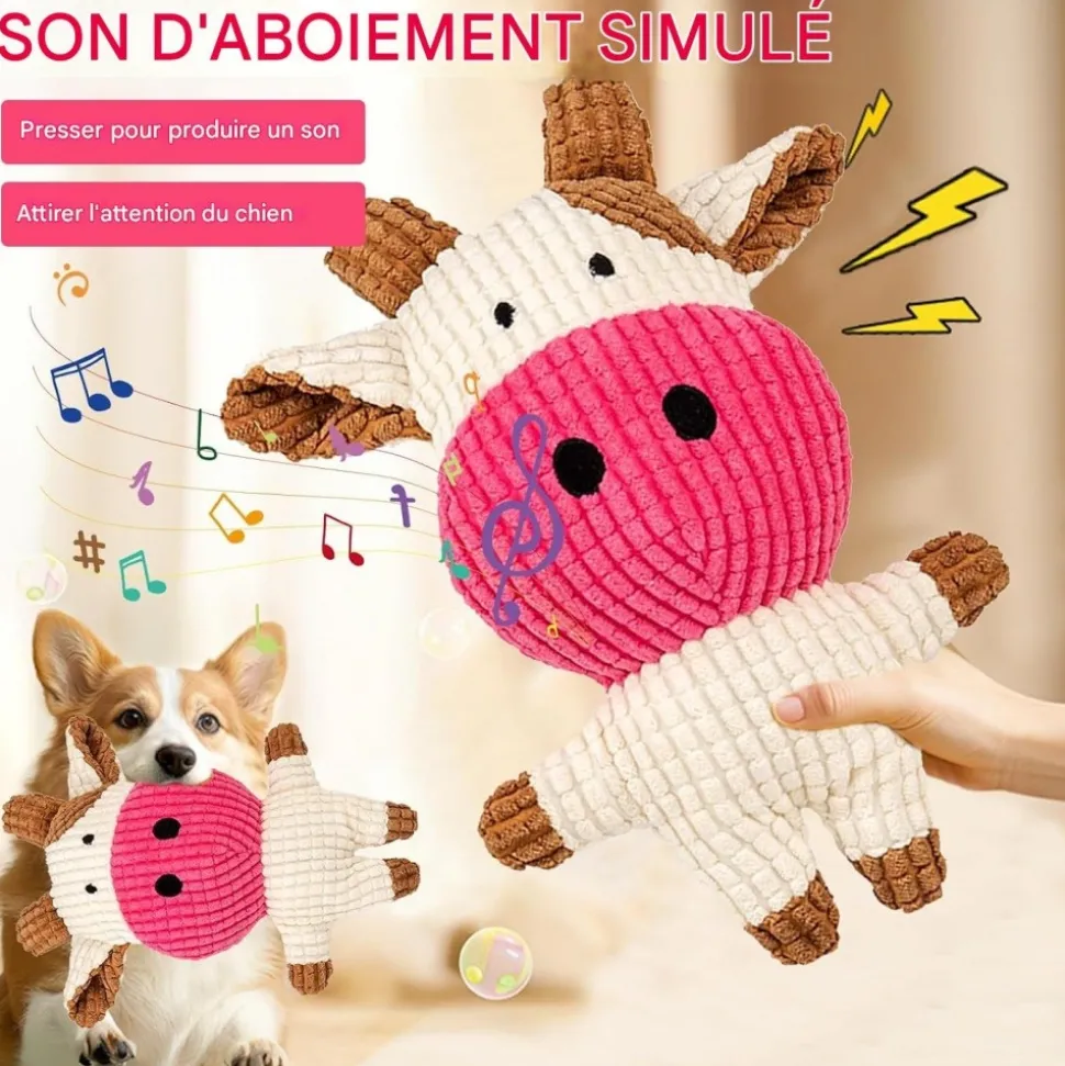 DOWNYPAWS - Jouets en peluche pour chiens-forme de vachejouets à mâcher - 22 x 15 cm