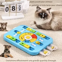 DOWNYPAWS - Jouets pour chiens mangeoire-jeu d'intelligence pour chien bleu-35*29*3.8cm