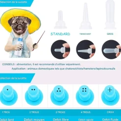 DOWNYPAWS - Kit biberon pour chat mangeoire 2 pièces avec tétines