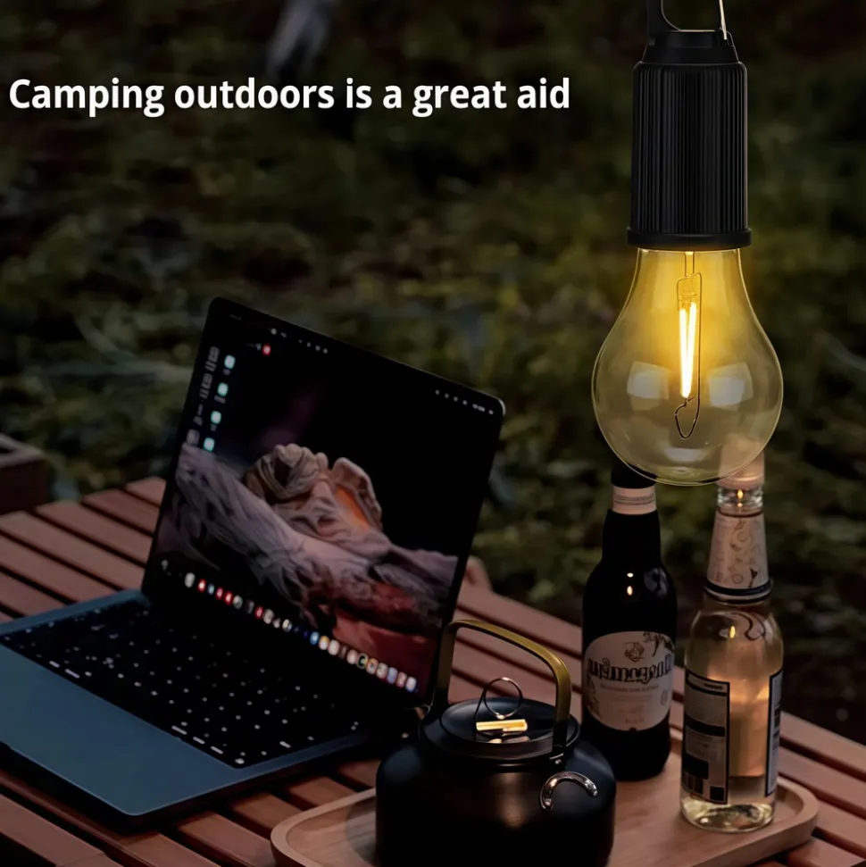 DOWNYPAWS - Lampe de camping solaire extérieure : lumière chaude d'ampoule tungstène pour ambiance tente