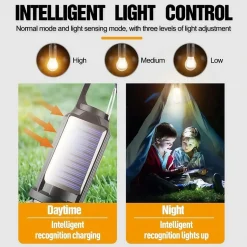 DOWNYPAWS - Lampe de camping solaire extérieure : lumière chaude d'ampoule tungstène pour ambiance tente