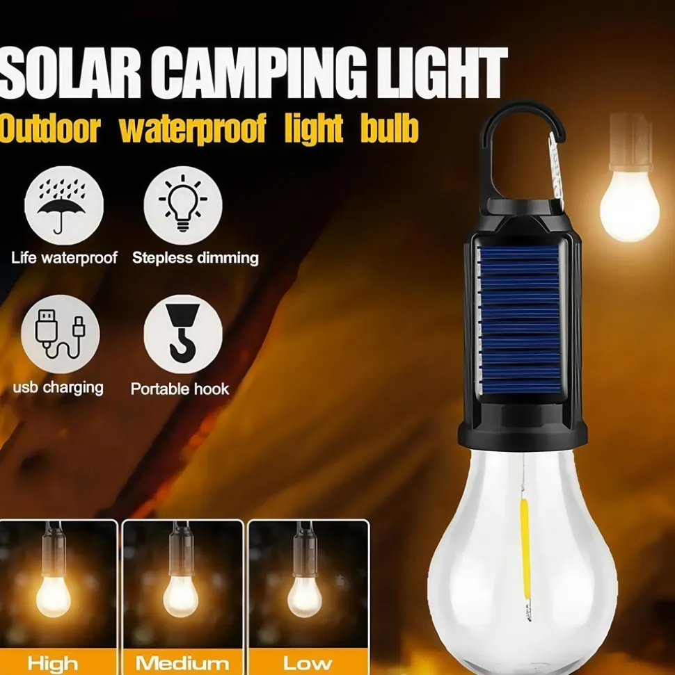 DOWNYPAWS - Lampe de camping solaire extérieure : lumière chaude d'ampoule tungstène pour ambiance tente
