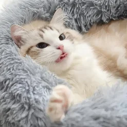 DOWNYPAWS - Lit en peluche et feutre rond pour chiens et chats - huit couleurs envoyées au hasard