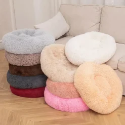 DOWNYPAWS - Lit en peluche et feutre rond pour chiens et chats - huit couleurs envoyées au hasard