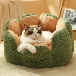 DOWNYPAWS - Lit pour chat diamètre 50 cm -amovible et lavable en machine-forme de fleur