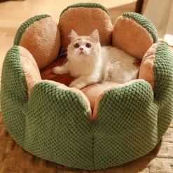 DOWNYPAWS - Lit pour chat diamètre 50 cm -amovible et lavable en machine-forme de fleur