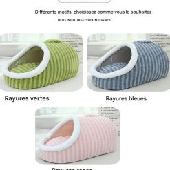 DOWNYPAWS - Lit pour chat à rayures bleues- détachable et portable 55 x 40 x 30 cm