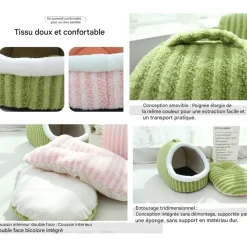 DOWNYPAWS - Lit pour chat à rayures bleues- détachable et portable 55 x 40 x 30 cm