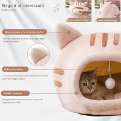 DOWNYPAWS - Lit pour chat-panier pour chat -forme de tête de chat-café 40*40*32cm