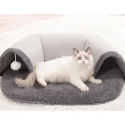 DOWNYPAWS - Lit tunnel pour chat avec boule suspendue