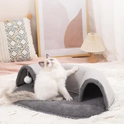 DOWNYPAWS - Lit tunnel pour chat avec boule suspendue