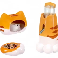 DOWNYPAWS - Lot accessoires hamster - abreuvoir céramique, mangeoire, cachette
