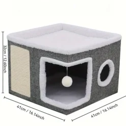 DOWNYPAWS - Maison Pour Chat De Luxe, Plusieurs Niveaux, Lits 2 Niveaux, Tunnel, Corde Et Tapis